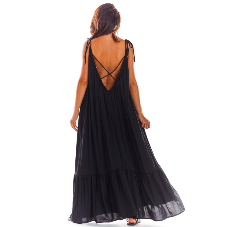 Črna dolga poletna obleka za ženske