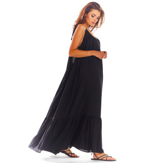 Črna dolga poletna obleka za ženske