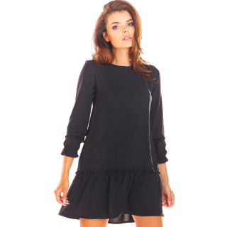 Črna ohlapna obleka z volančki za ženske