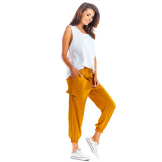 Ženske športne hlače ohlapnega kroja v kamelji barvi