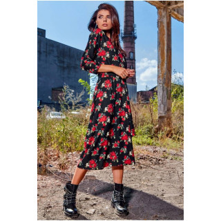 Dolga črna ženska obleka z rožicami