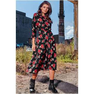 Dolga črna ženska obleka z rožicami