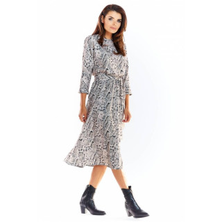 Ženska dolga obleka z motivom kačje kože v sivi barvi