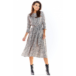 Ženska dolga obleka z motivom kačje kože v sivi barvi