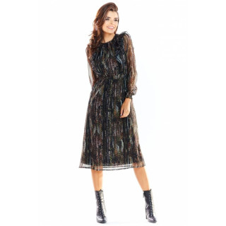 Ženska vzorčasta obleka z volančki