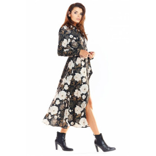 Črna cvetlična maxi obleka za ženske