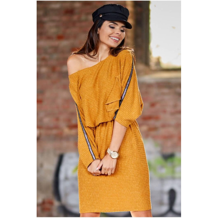 Camel oversize obleka z dolgimi rokavi za ženske