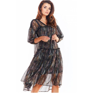 Ženska vzorčasta obleka s čipkastimi vstavki