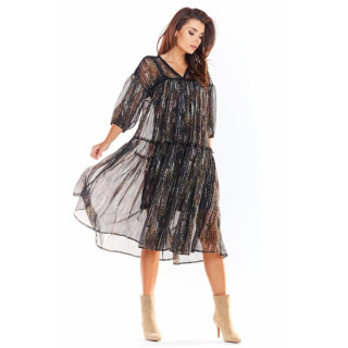 Ženska vzorčasta obleka s čipkastimi vstavki