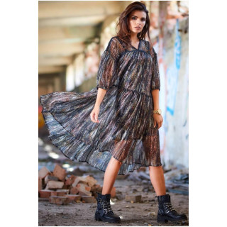 Ženska vzorčasta obleka s čipkastimi vstavki