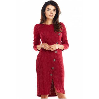 Ženska oprijeta obleka z gumbi v bordo barvi
