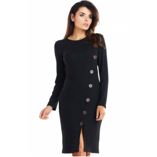 Črna oprijeta ženska obleka z gumbi