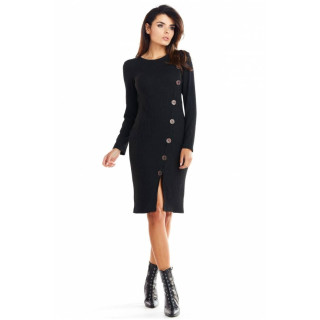 Črna oprijeta ženska obleka z gumbi