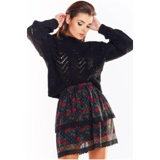 Črno žensko krilo na rožice s čipko