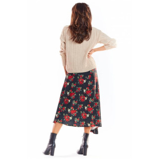 Asimetrično črno žensko krilo s cvetličnim potiskom