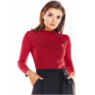 Ženski oprijet pulover z okrasnimi gumbi v bordo barvi