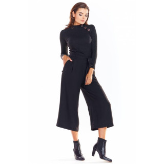 Črn ženski pulover slim fit z okrasnimi gumbi