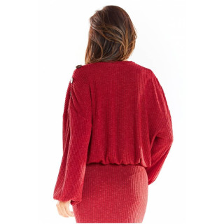 Ženski oversize pulover s kimono rokavi v bordo barvi