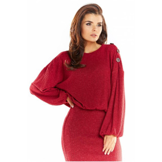 Ženski oversize pulover s kimono rokavi v bordo barvi