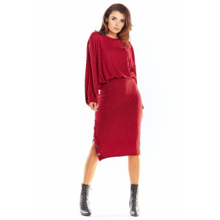 Ženski oversize pulover s kimono rokavi v bordo barvi