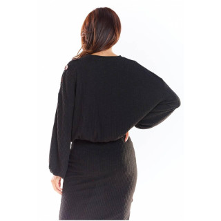 Črn oversize pulover s kimono rokavi za ženske