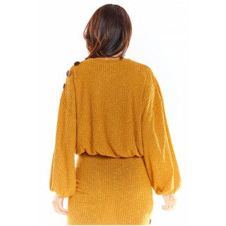 Oversize ženski pulover kamelje barve s kimono rokavi