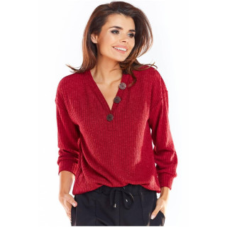 Ženski udoben bordo pulover z okrasnimi gumbi