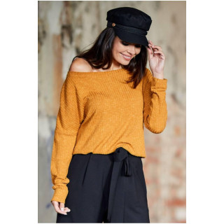Ženski klasični pulover z dolgimi rokavi v kamelji barvi