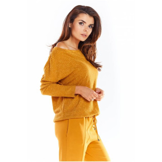 Ženski klasični pulover z dolgimi rokavi v kamelji barvi