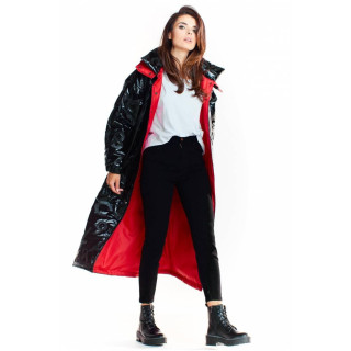 Črn dolg plašč oversize kroja za ženske