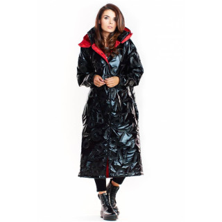 Črn dolg plašč oversize kroja za ženske