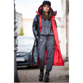 Črn dolg plašč oversize kroja za ženske