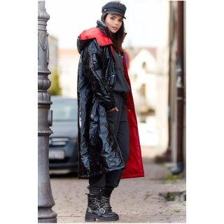 Črn dolg plašč oversize kroja za ženske