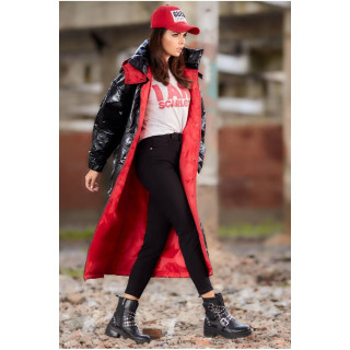 Črn dolg plašč oversize kroja za ženske