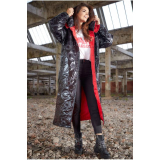 Črn dolg plašč oversize kroja za ženske