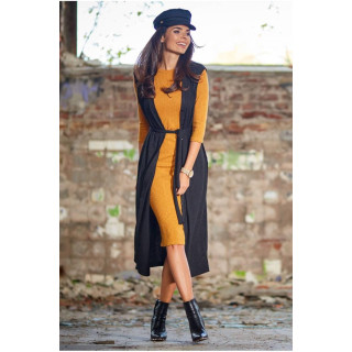 Dolg črn ženski telovnik na zapenjanje