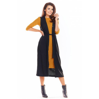 Dolg črn ženski telovnik na zapenjanje