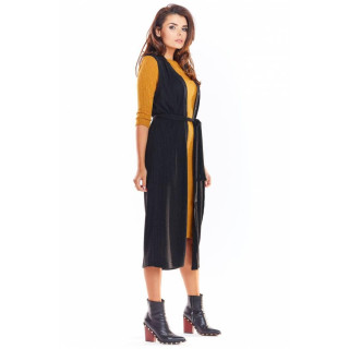 Dolg črn ženski telovnik na zapenjanje