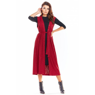 Ženski dolgi brezrokavnik na zapenjanje v bordo barvi