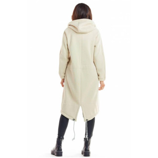 Topel dolg bež pulover s kapuco