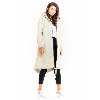 Topel dolg bež pulover s kapuco