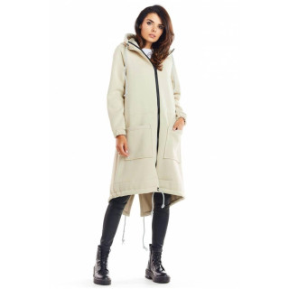 Topel dolg bež pulover s kapuco