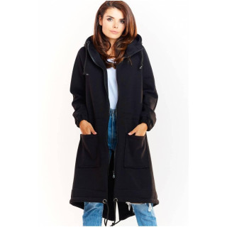 Topel ženski pulover s kapuco v črni barvi