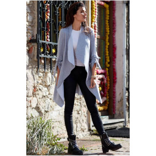 Modna siva ženska jopica z okrasno vrvico