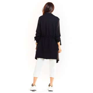 Modni ženski pulover z okrasno vrvico v črni barvi