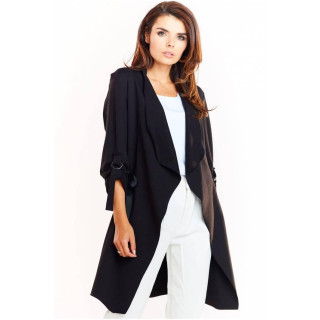 Modni ženski pulover z okrasno vrvico v črni barvi