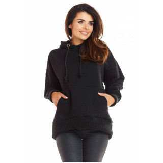 Ohlapen ženski pulover črne barve s kapuco