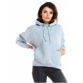 Siv ohlapen ženski pulover s kapuco