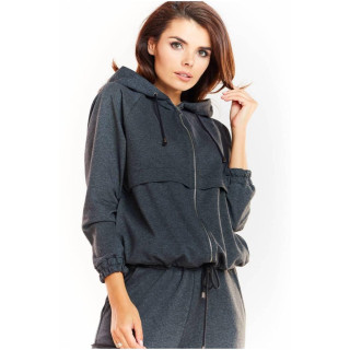 Temno siv udoben ženski pulover s kapuco