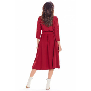 Ženska bordo midi obleka s pasom